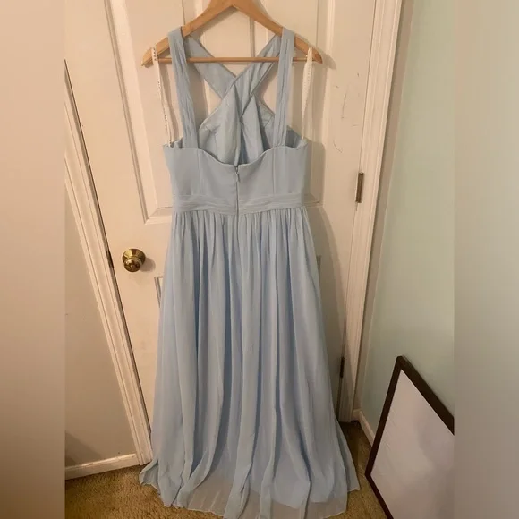 Azazie Sky Blue A-Line High cross neck Bridesmaids dress - Picture 4 of 6